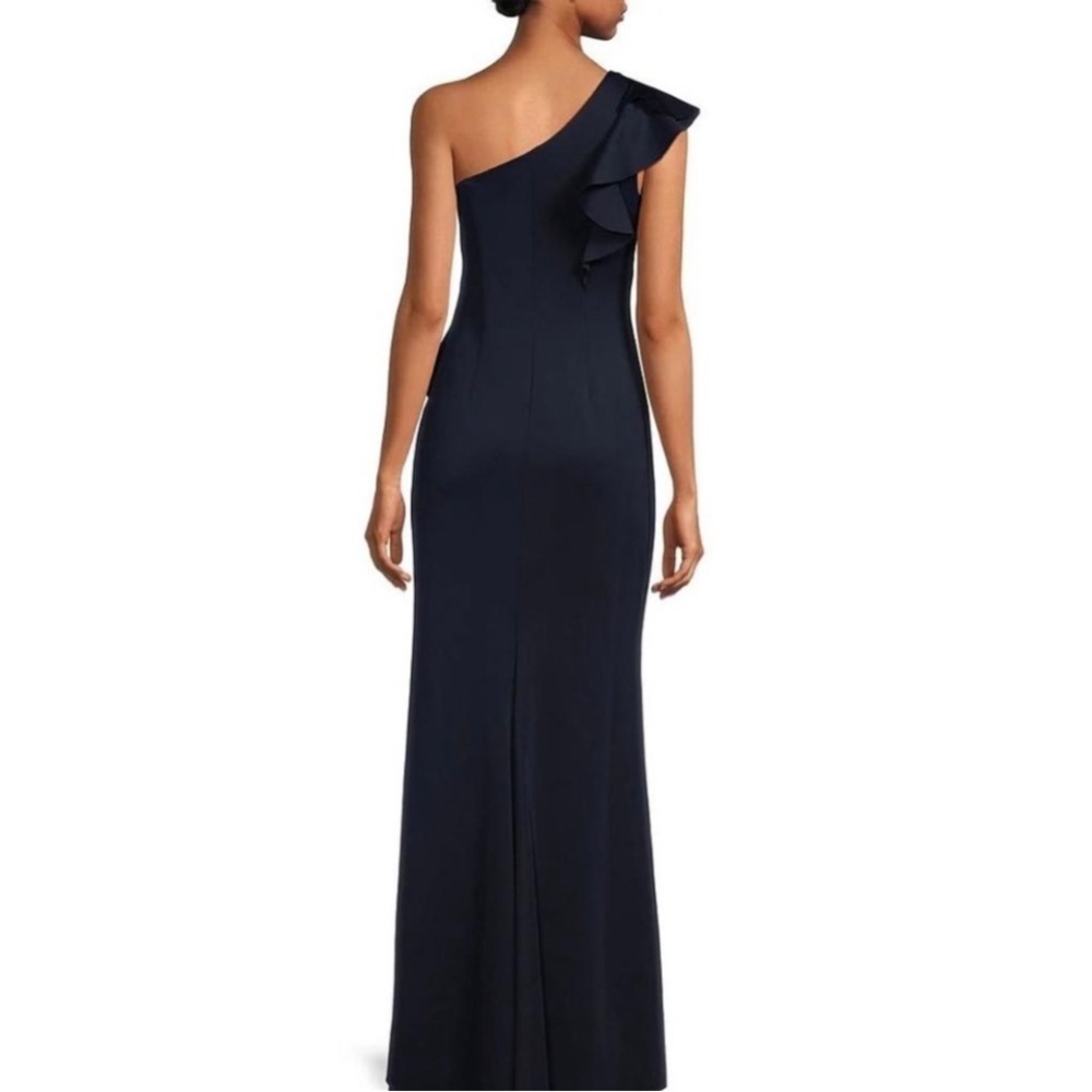 Jessica Howard | navy off the shoulder high low gown size 10